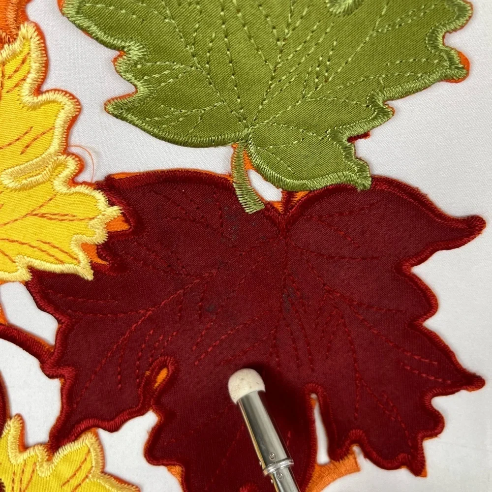 Trio of Placements/Chargers (3) Round Leaf Orange Burgundy Yellow Green Fabric